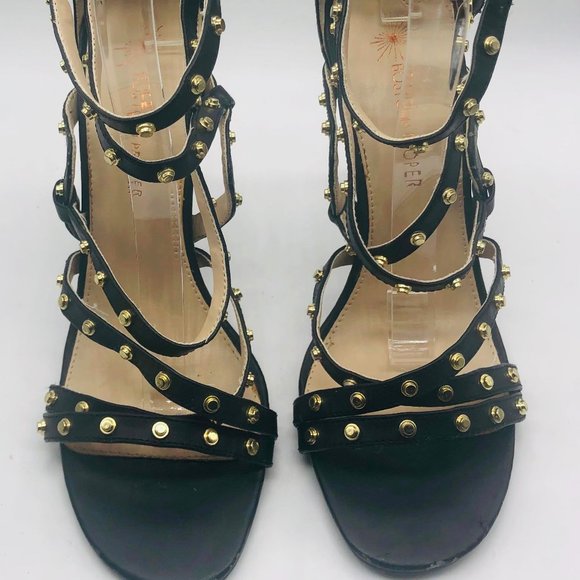 Black Strappy Heels with Gold Accents - Picture 3 of 7